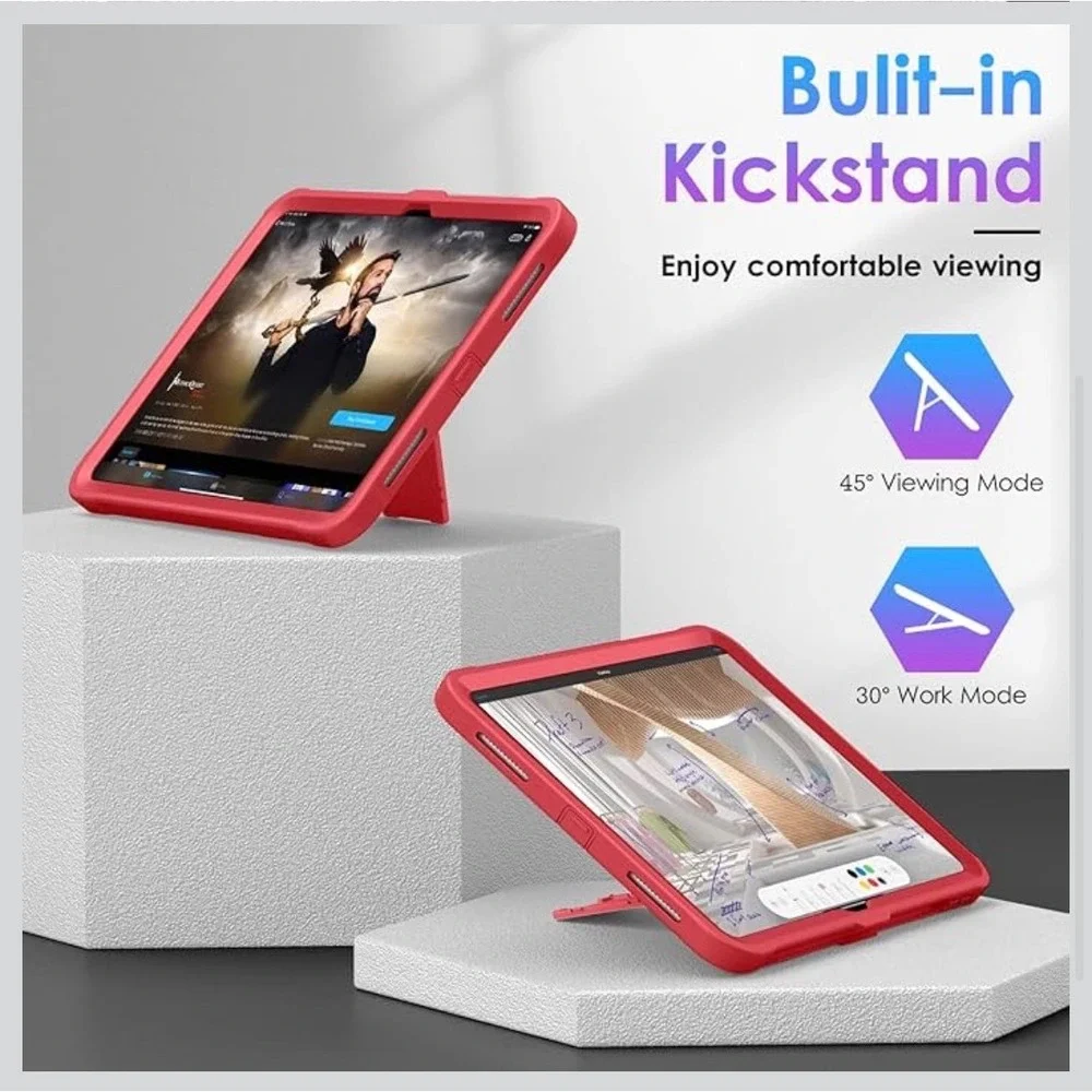 Red Rugged Case for iPad 10th Gen 10.9 2022‎ / iPad 11 2025 Kickstand Shockproof